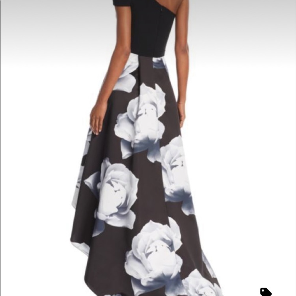 Aqua  black and white , floral evening gown